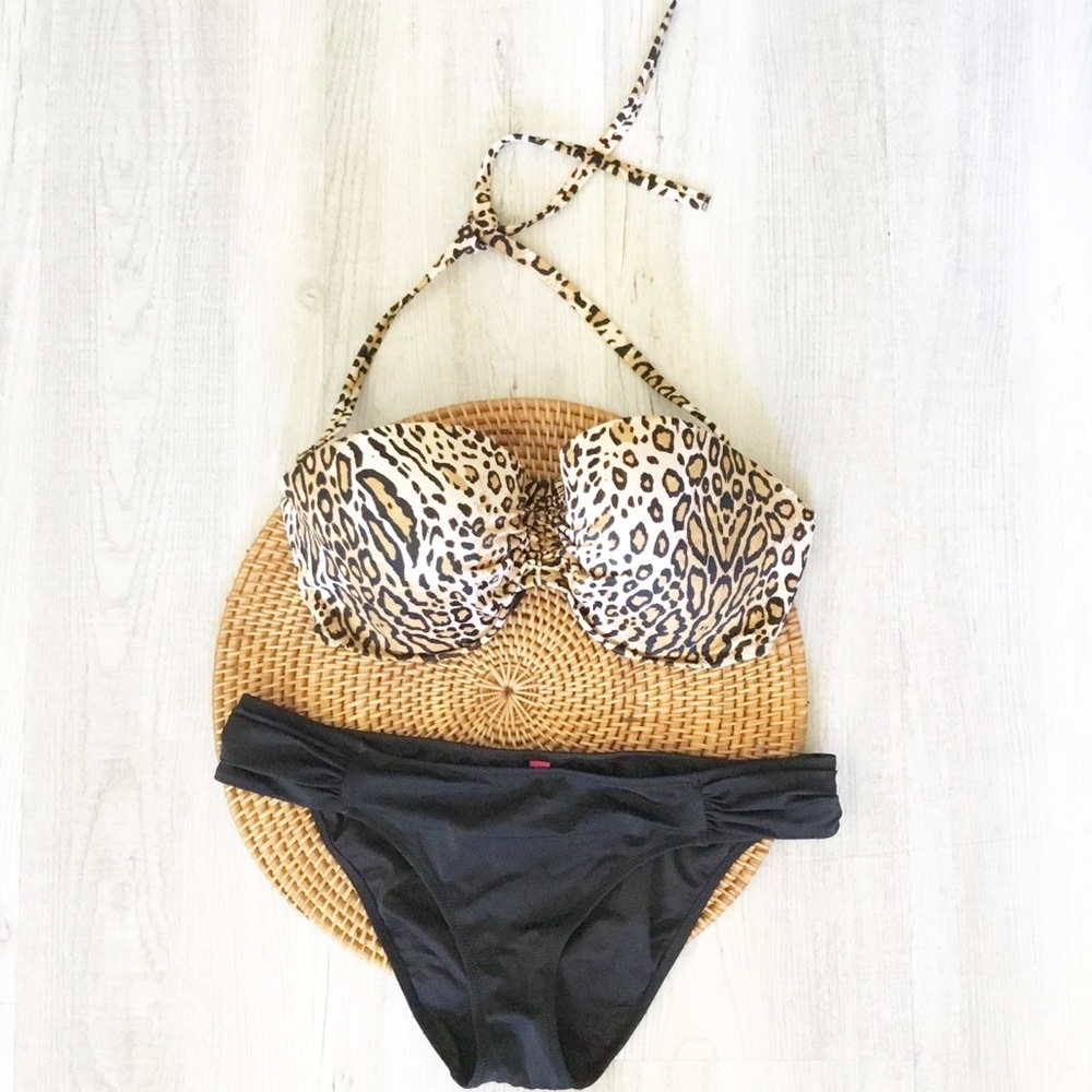 Victoria Secret Animal Print Bikini Leopard Print Size M With Padded Top 36 DD